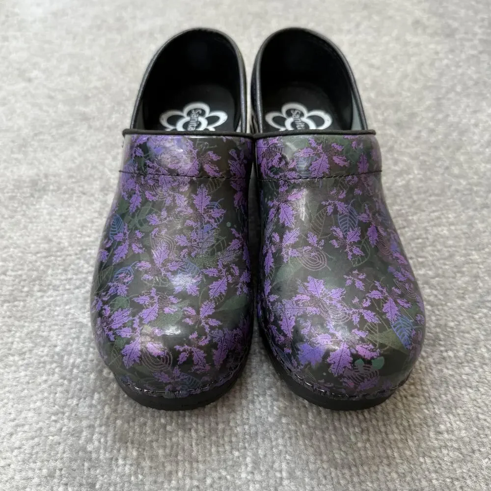 Sanita Clogs Shoes Womens Size 36 Purple Floral Danish Nursing Comfort Workwear - Picture 2 of 13